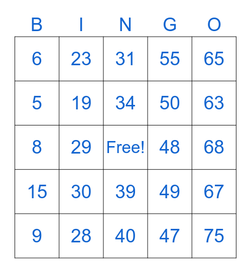 Bingo fun Bingo Card