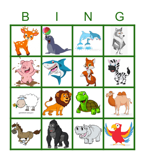 ZOO ANIMALS Bingo Card