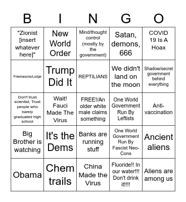 Conspiracy Theory Bingo! Bingo Card