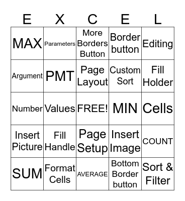 Module Test 3 MSExcel Review Bingo Card