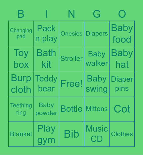 Alex's Baby Shower Bingo Card