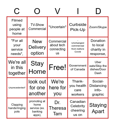 COVID-19 TV BINGO Card