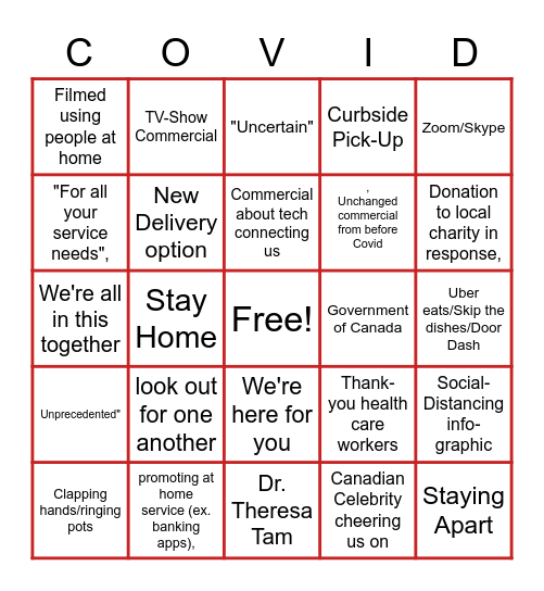 COVID-19 TV BINGO Card