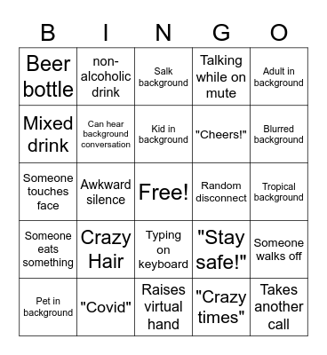 Virtual Happy Hour Bingo Card