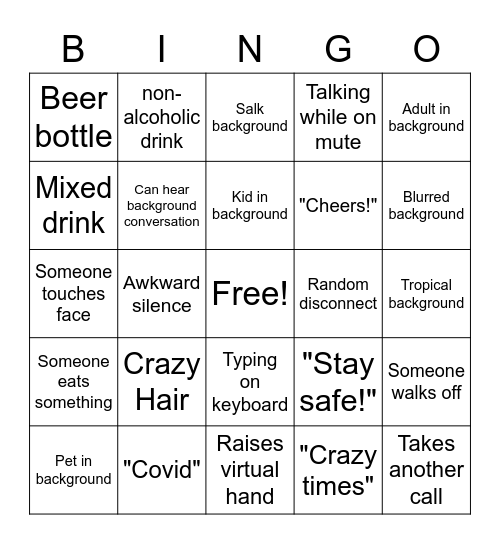 Virtual Happy Hour Bingo Card