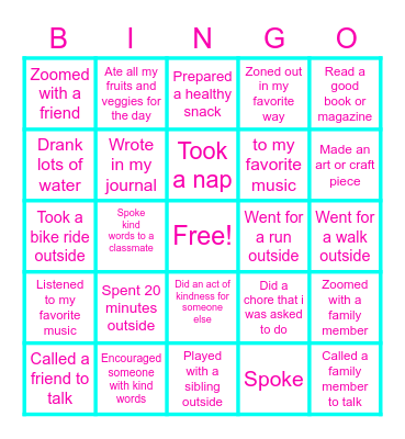 Staying Healthy BINGO! Bingo Card