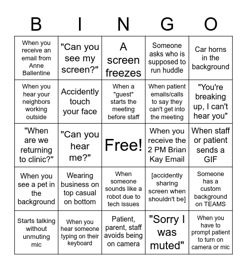 Silver Lake Bingo Card