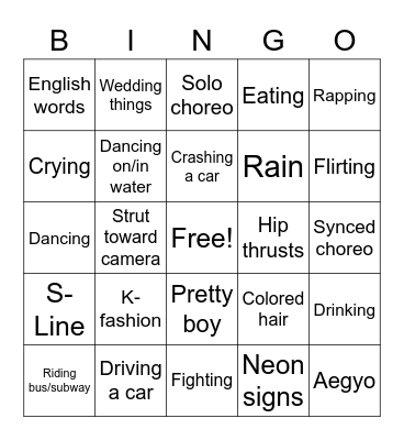 Kpop Bingo Card