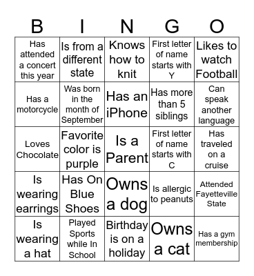 Getting to Know You Bingo Card