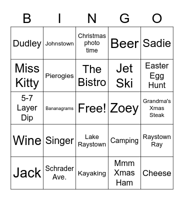 Singer Family Bingo Card