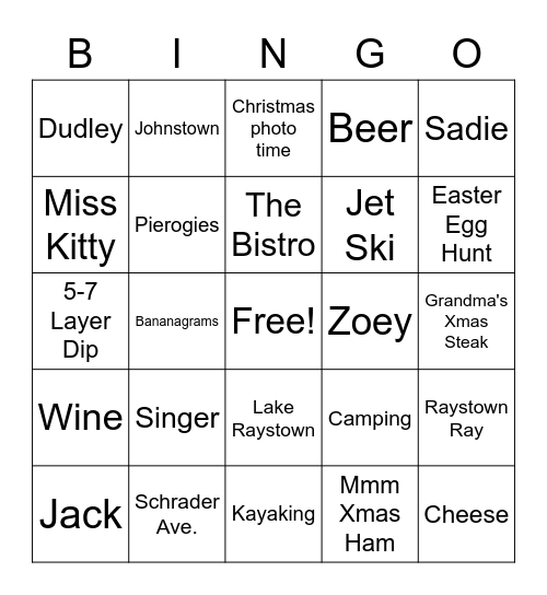 Singer Family Bingo Card