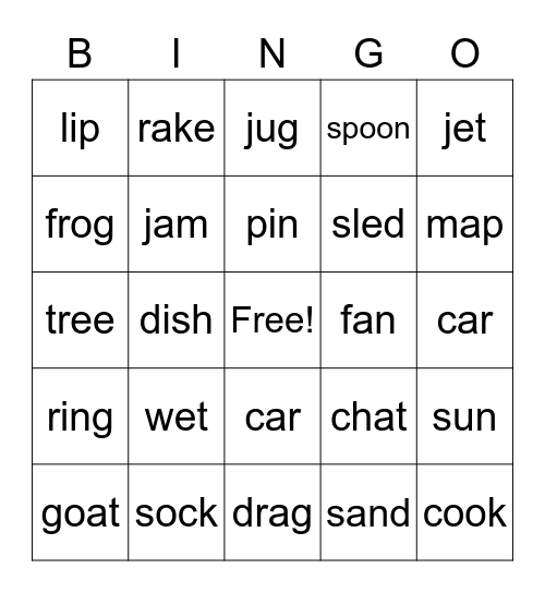 Rhyming Bingo Card