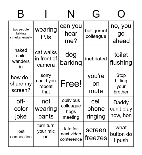 Covid-19 Zoom-Bingo Card