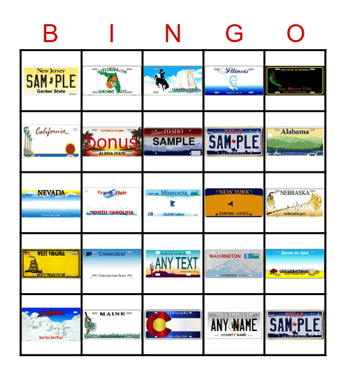 License plate bingo! Bingo Card