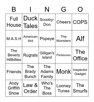 TV Show Theme Songs Bingo Card