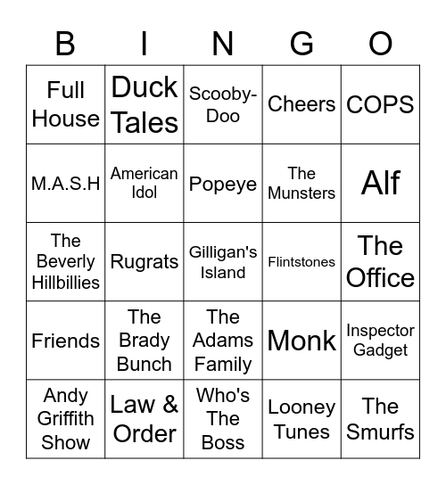 TV Show Theme Songs Bingo Card