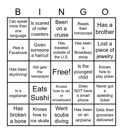 Conversation BINGO Card