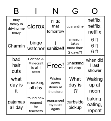 Covid Bingo Card