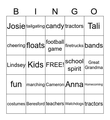 HOMECOMING BINGO Card