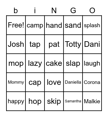 Happy Family Bingo Card