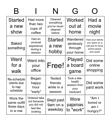 QUARANTINE BINGO Card