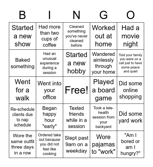 QUARANTINE BINGO Card