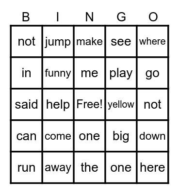Sight Word Bingo #1 Bingo Card