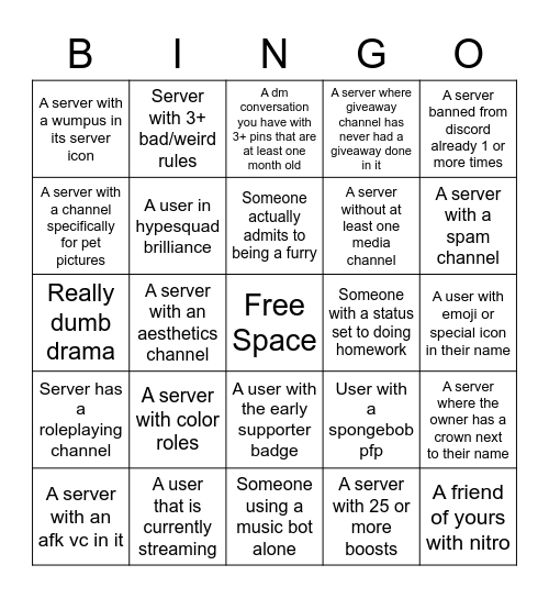 Discord Bingo! Bingo Card