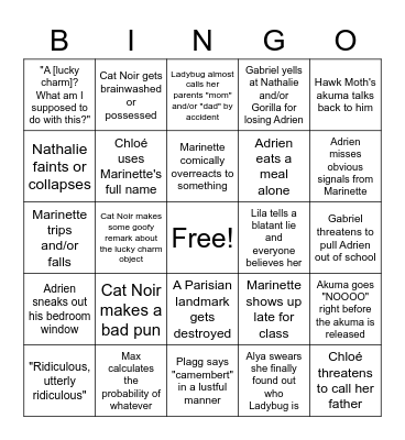Miraculous LadyBingo Card