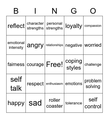Respectful Relationships Bingo Card