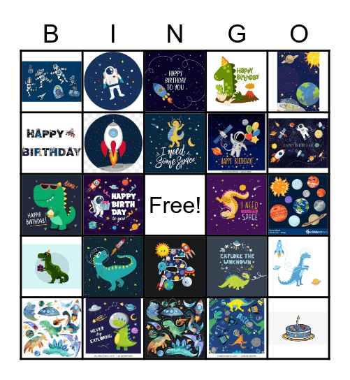 Dinosaur Space Bingo Card
