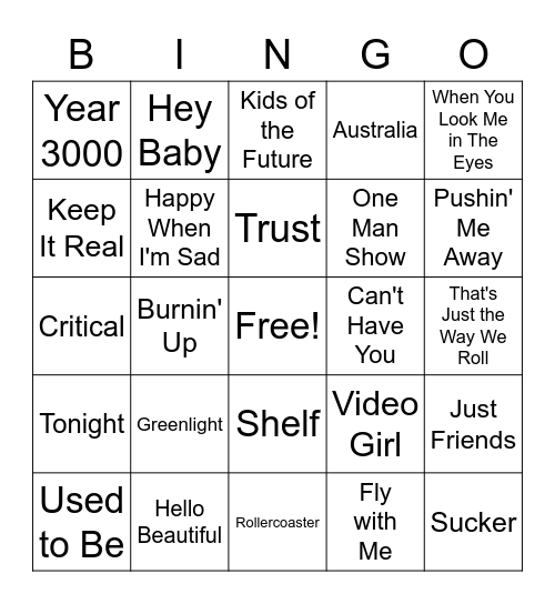 JONAS BROTHERS BINGO Card