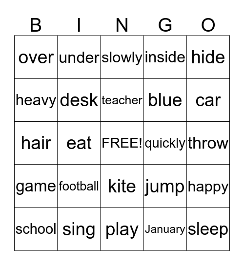 Parts of speech bingo Card