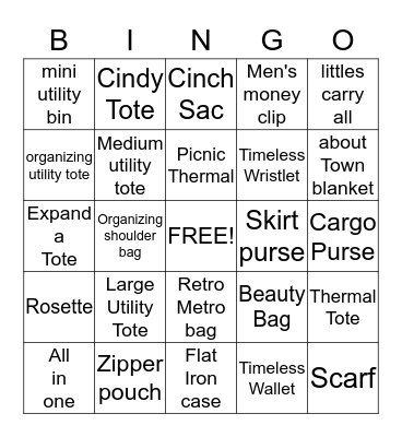 Thirty-One Bingo Card