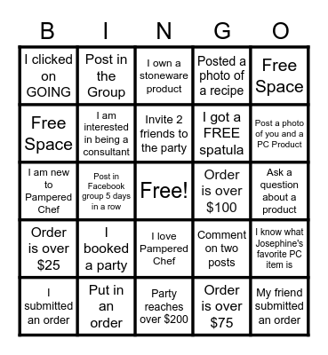 Pampered Chef Party Bingo Card