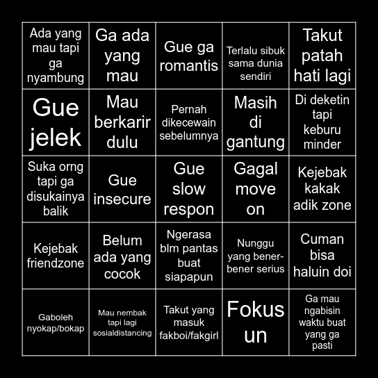 ALASAN GUE MASIH SENDIRI Bingo Card