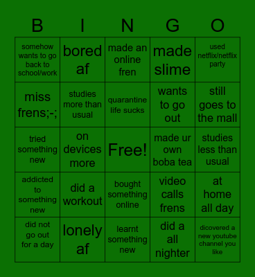 quarantine edition Bingo Card