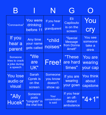 College of Public Health Graduation Class of 2020 Bingo Card