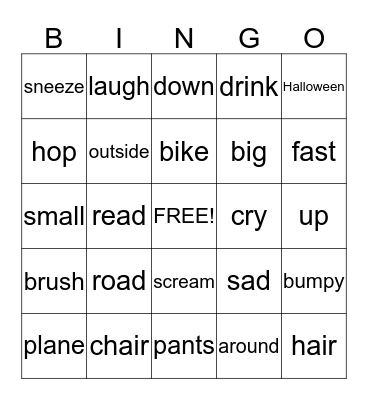 Parts of Speech Bingo Card