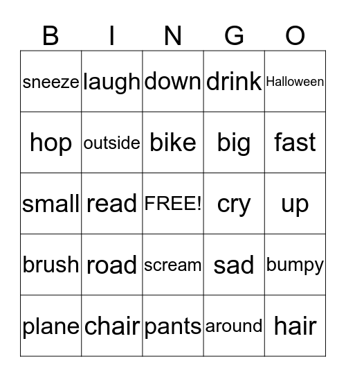 Parts of Speech Bingo Card