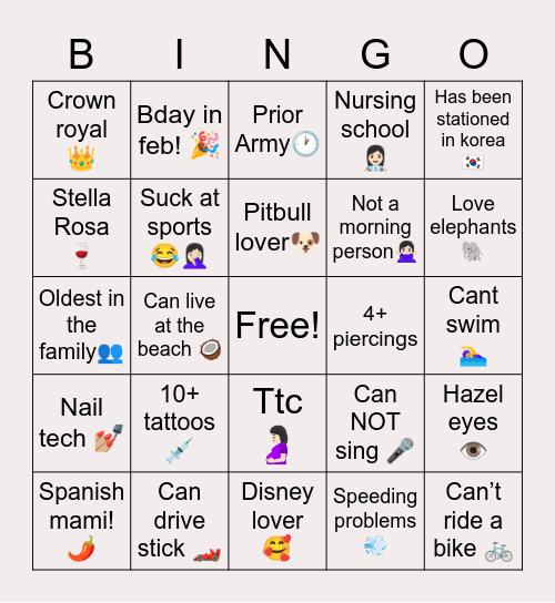Most like Me: Nani✨ Bingo Card