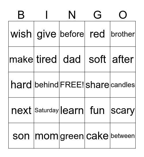 Parts of Speech Bingo Card