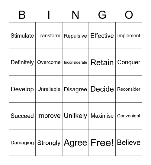 Persuasive words Bingo Card