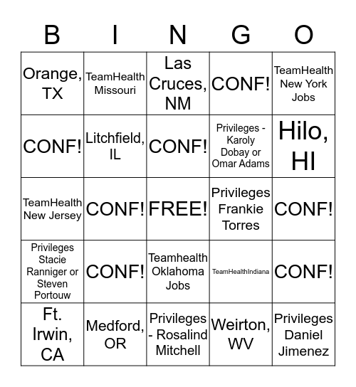 Emergency Medicine Bingo Card