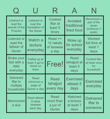 Where are you with Ramadan Goals? Bingo Card