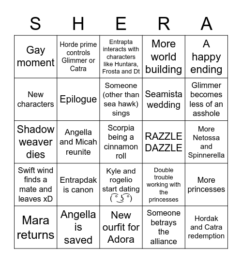 Shera s5 bingo Card