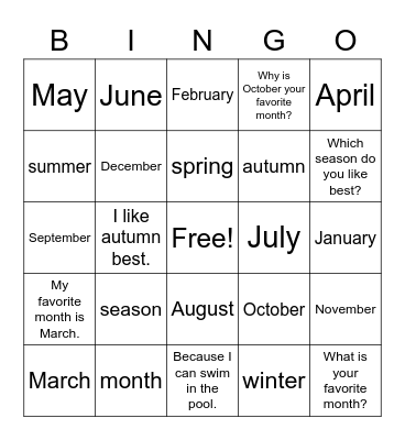 Season&Month Bingo Card