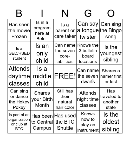 Blackhawk Technical College Beloit Center Bingo Card