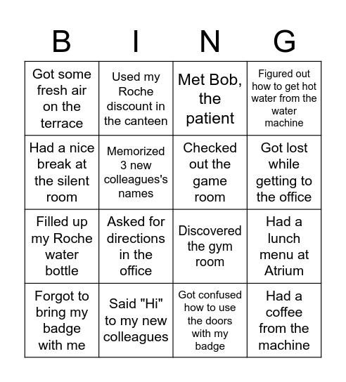 My first week at Roche Bingo Card