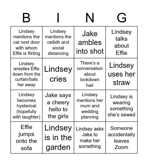 Lindsey’s Virtual Hen Bingo Card